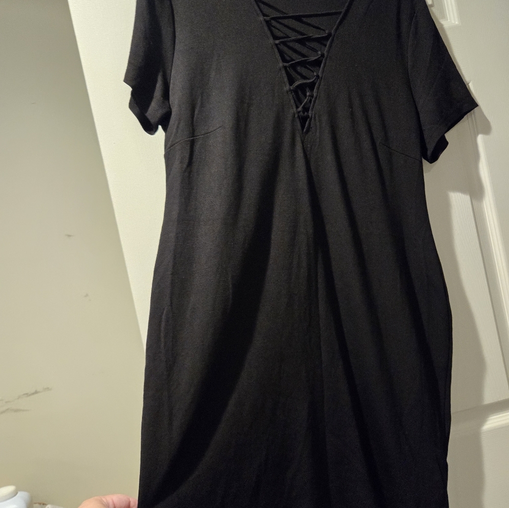 FOREVER 21 BLACK FITTED KNEE LENGTH DRESS SIZE 2XL
